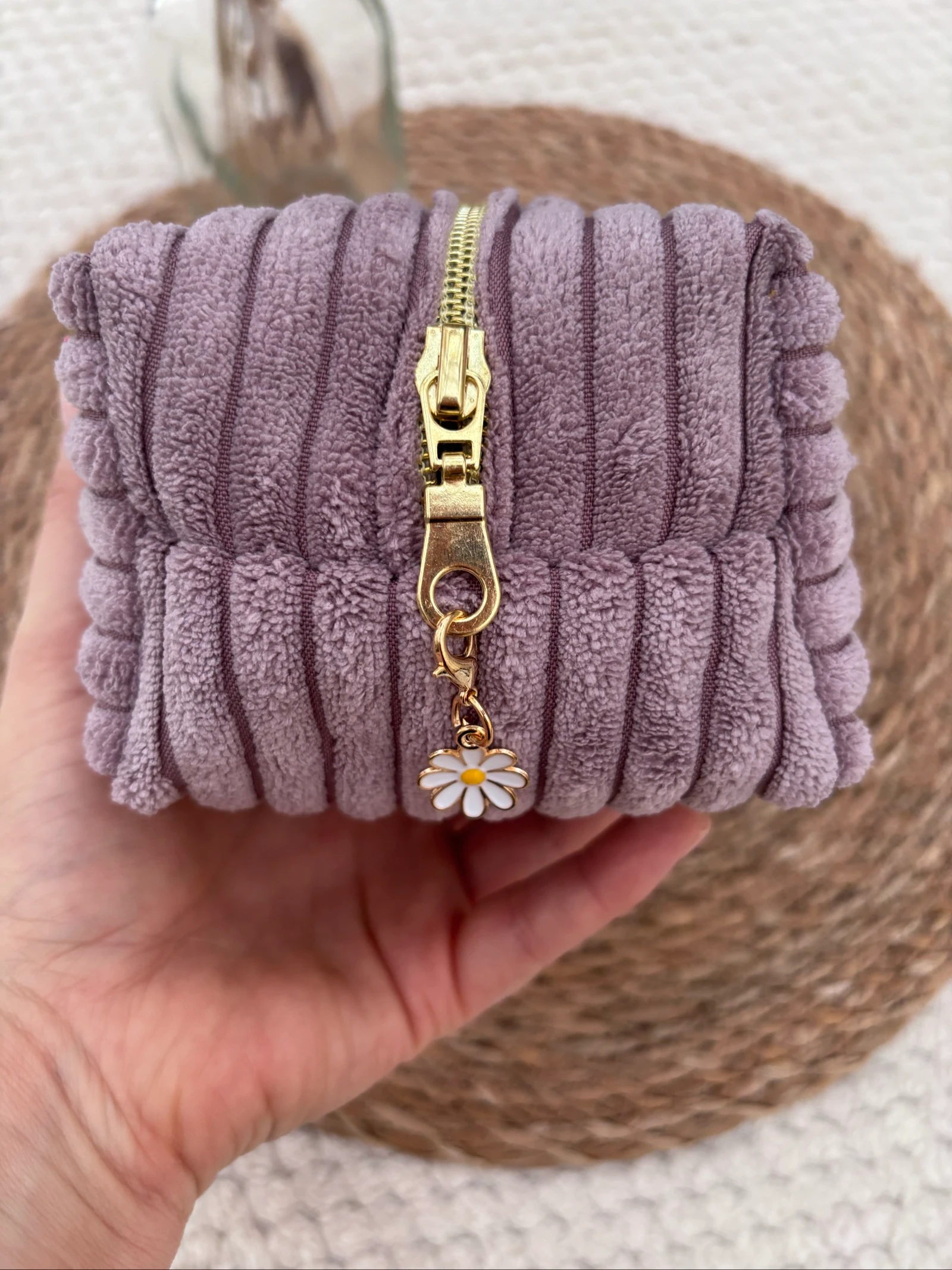 Trousse à maquillage velours côtelé grosses côtes Lila